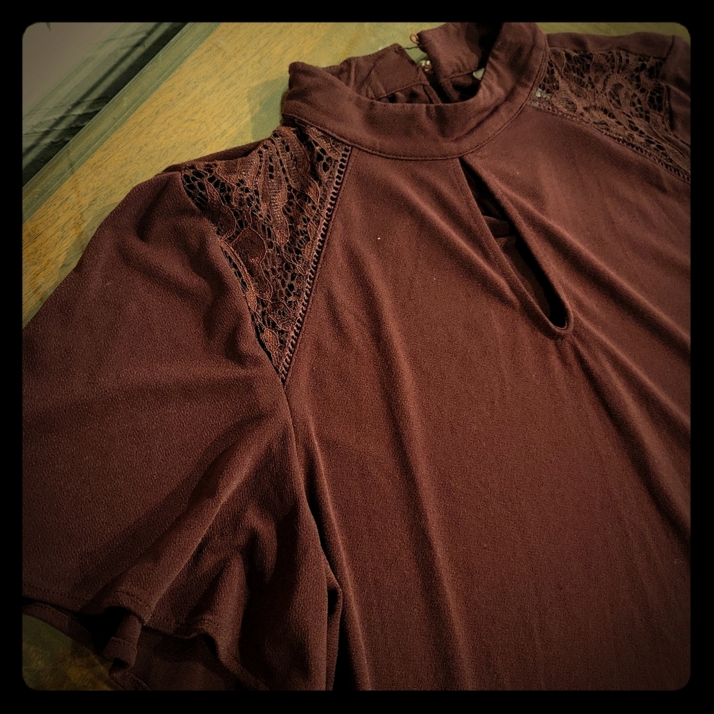 2/$40 Lace Shoulder Peep-hole Top